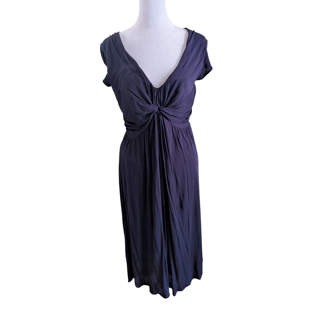 Jigsaw‎ Lyocell Twist Front Midi Dress Cap Sleeve Navy Blue Size Medium